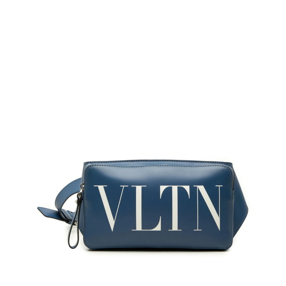 Valentino Logo Body Bag Waist Blue Leather Women's VALENTINO